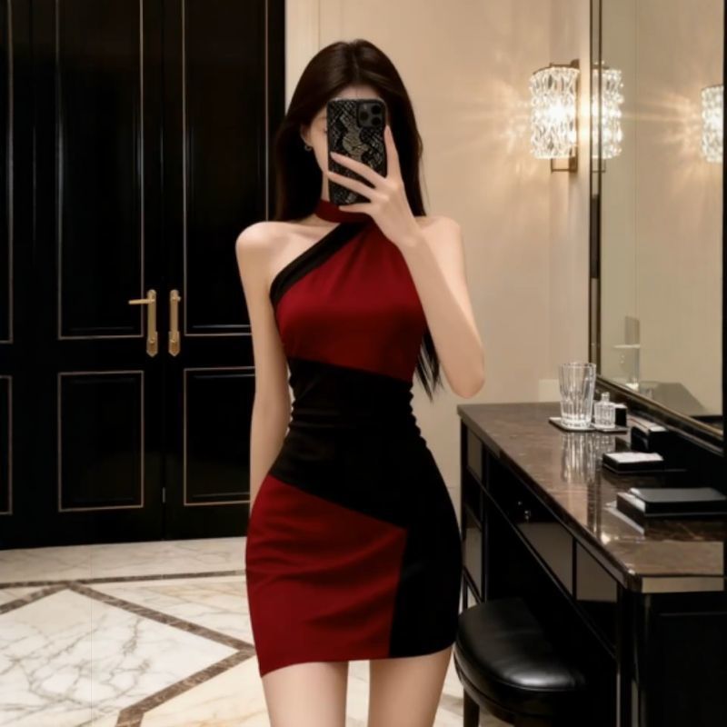 ジオメトリック アシンメトリー タイトミニドレス